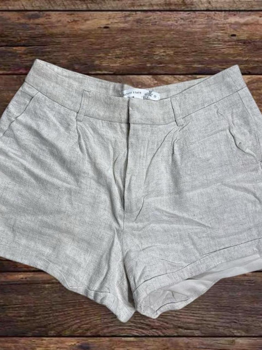 Altar'd State Light tan High-Waist Linen-Blend Shorts